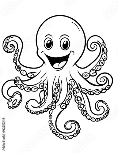 Beautiful Octopus Coloring Page, Marine Animal Colouring Design for Your Corporate Books and Business Graphic Resource or Creative Project, Ai Generative