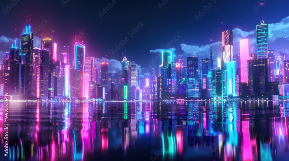 Obraz premium Neon Cityscape Reflection