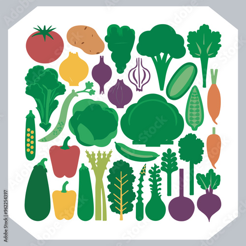 Set of vegetables black silhouette Carrot, potato, tomato, cucumber, onion, garlic, cauliflower, bell pepper, cabbage vector icon in white background.