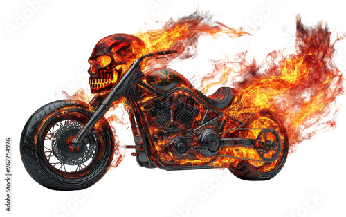 Skull burning on heavy bike isolated on a transparent background PNG photo