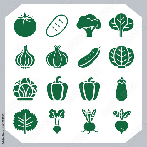 Set of vegetables black silhouette Carrot, potato, tomato, cucumber, onion, garlic, cauliflower, bell pepper, cabbage vector icon in white background.