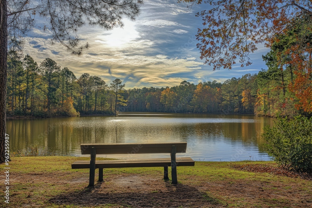 Wake County North Carolina. Arousing Lake in Scenic Park Area with Pacific Landscape Wake County North Carolina. Arousing Lake in Scenic Park Area with Pacific Landscape
