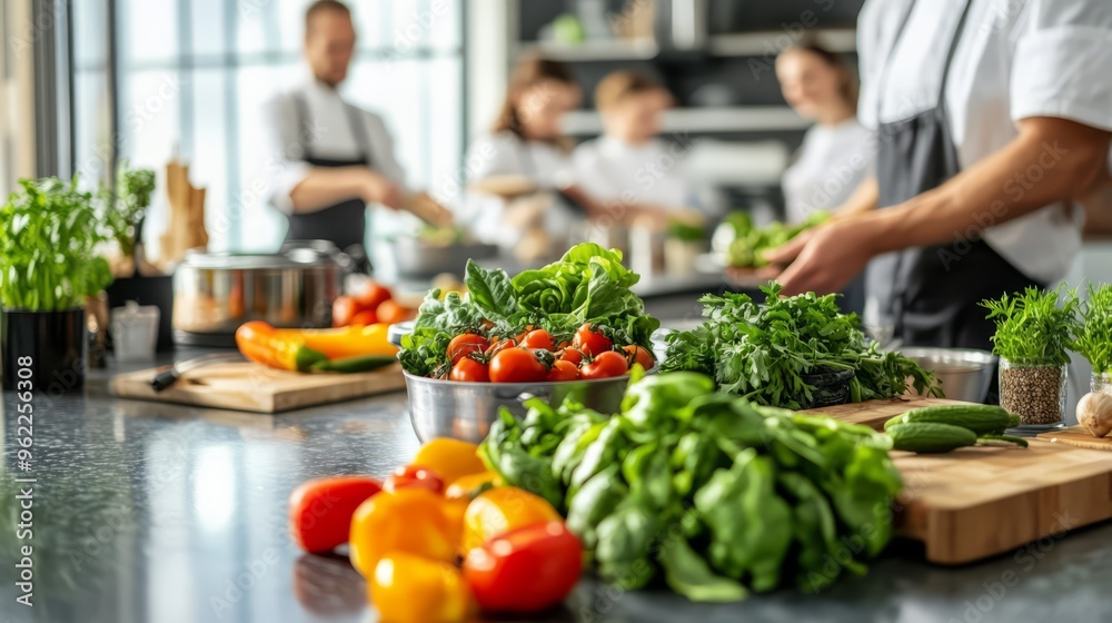 Fresh Vegetables and Herbs on Kitchen Counter for Cooking Fresh Vegetables and Herbs on Kitchen Counter for Cooking