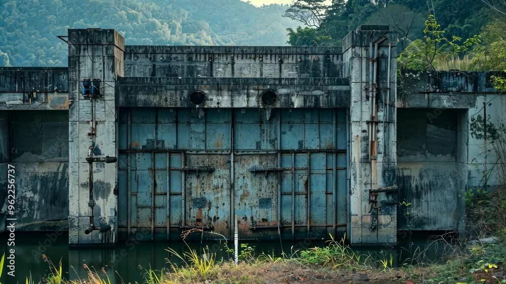 Exploring the abandoned dam at sunrise in a serene mountainous landscape Exploring the abandoned dam at sunrise in a serene mountainous landscape