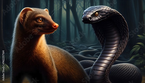 Wallpaper Mural  Mongoose and a cobra in a dark forest Torontodigital.ca