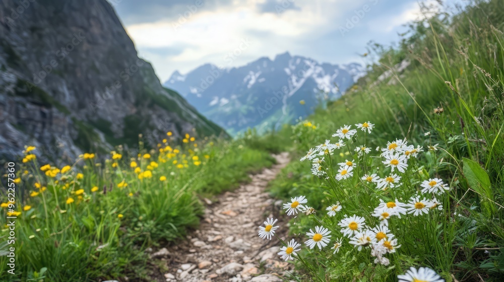 Obraz premium Mountain Meadow Path with Wildflowers