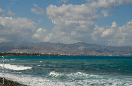 view of the mediterranean sea and mountains in cyprus