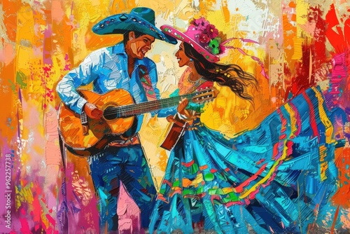 A man and a woman are playing music together,generative ai image