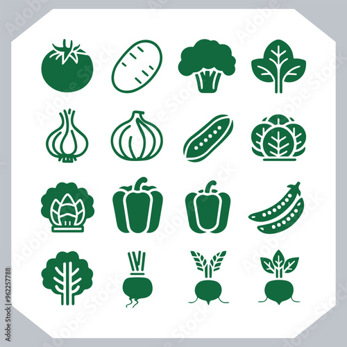 Set of vegetables black silhouette Carrot, potato, tomato, cucumber, onion, garlic, cauliflower, bell pepper, cabbage vector icon in white background.