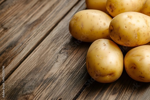 potato on a wooden background, top view