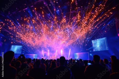 Wallpaper Mural Spectacular Fireworks Display at Tech Conference Highlighting Innovation and Excitement Torontodigital.ca