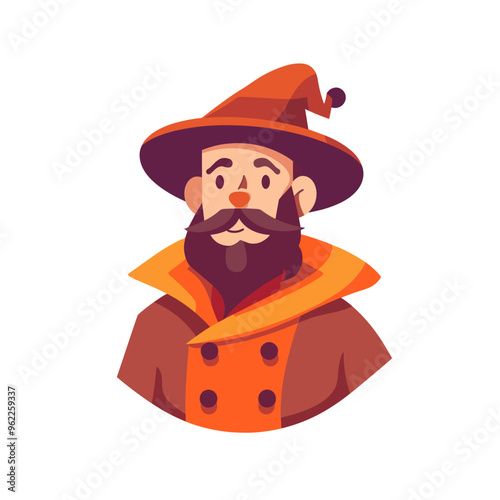 A man with a beard and mustache wearing a wizard hat. He is smiling and looking at the camera