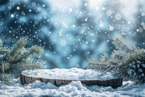Christmas background with fir branches, winter scene