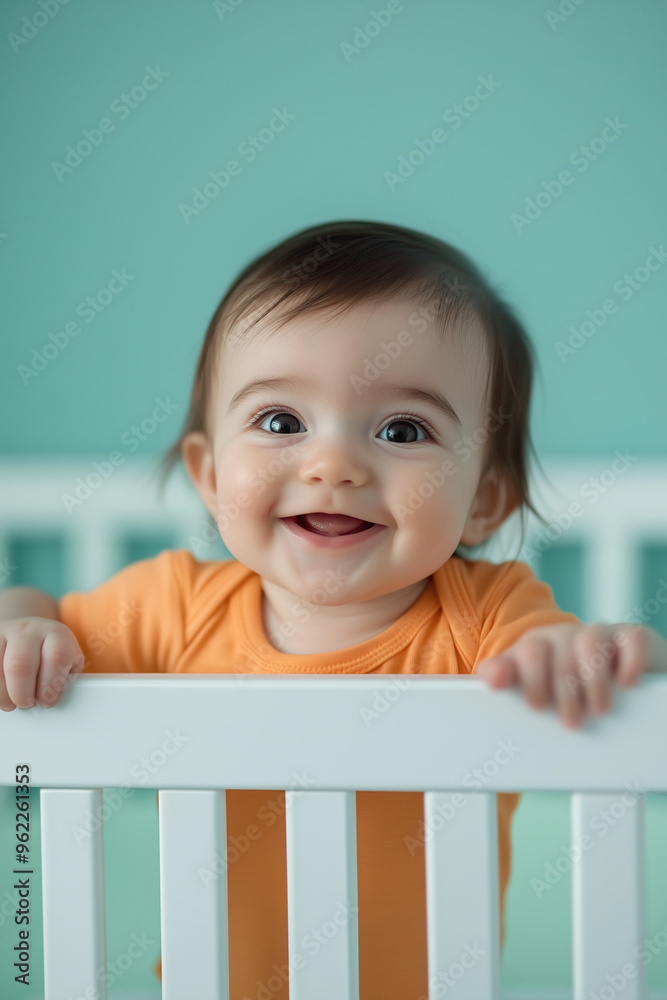 Close-up of a face of a European baby with brown eyes on white background. Generative AI Close-up of a face of a European baby with brown eyes on white background. Generative AI