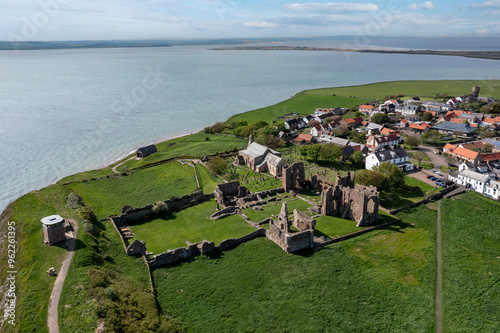 Lindisfarne Priory and church on Holy Island Northumberland elevated view