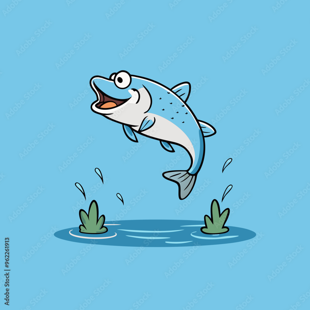 Fototapeta premium Vector Art Fish Leaping Over a Serene Lake