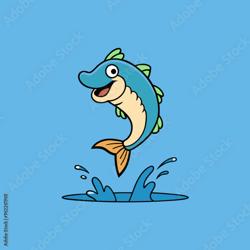 Vector Art Fish Leaping Over a Serene Lake