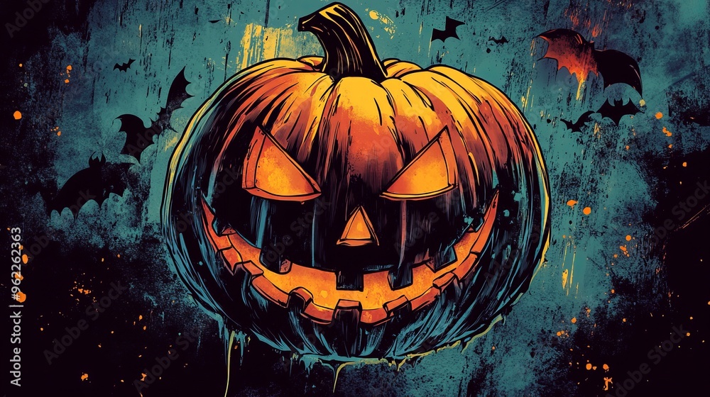 Naklejka premium A poster for halloween with a pumpkin on it