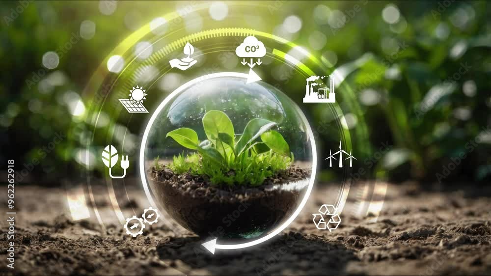 Circular economy concept for future business growth and environmental sustainability and reduce pollution for future business and environmental growth.4k. Place for logo.