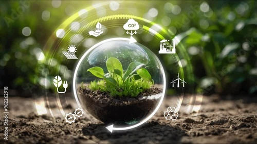 Circular economy concept for future business growth and environmental sustainability and reduce pollution for future business and environmental growth.4k. Place for logo.