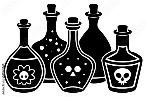 Poison Bottles, Ideal for Spooky and Halloween Themes - Flat Vector Illustration