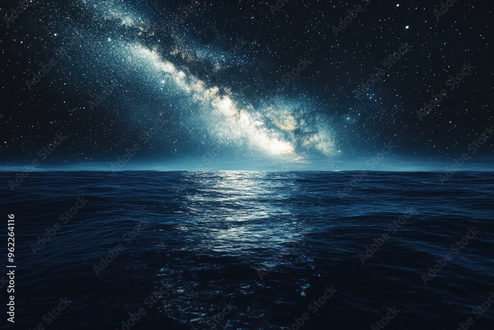 Fototapeta premium Milky Way over a calm, dark sea.