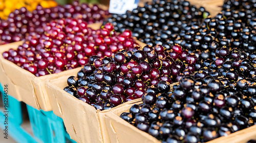 Rubus fruticosus Marionberry a market setting a display of Marionberries ready for sale showcasing their rich flavor and dark color photo