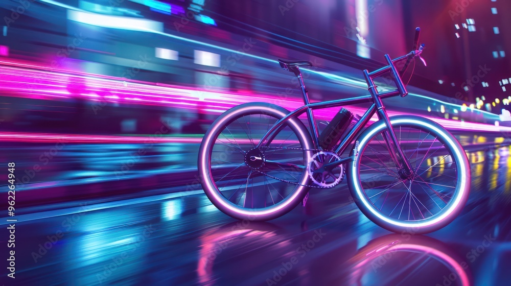 Fototapeta premium E-Bike in Neon City Lights