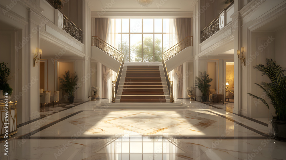 Obraz premium Dazzling Grand Staircase and Marble Flooring in a Luxurious Entryway
