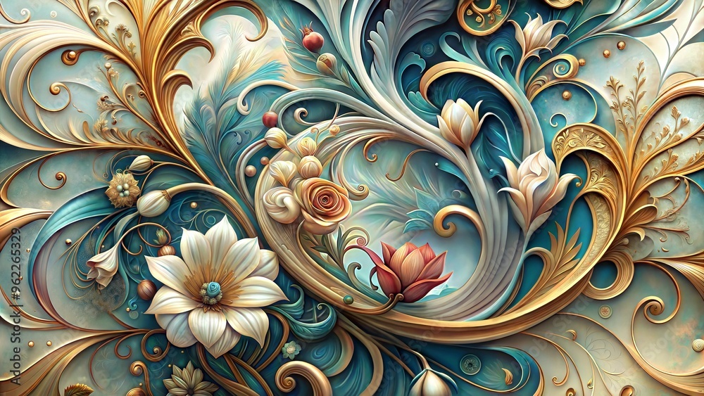 Elegant floral pattern with swirling ornate designs Elegant floral pattern with swirling ornate designs