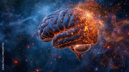 Wallpaper Mural 3D render of a glowing human brain with sparkling light. Torontodigital.ca