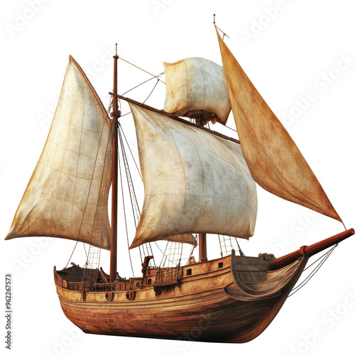 Wooden Sailing Ship with Large Canvas Sails