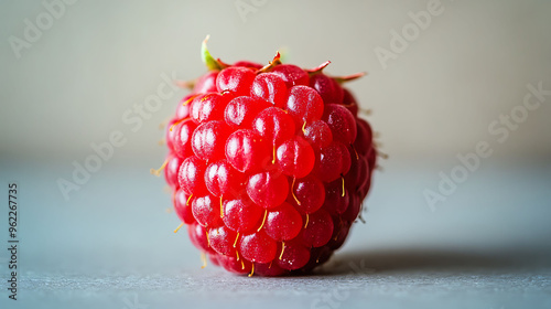 Rubus idaeus Raspberry a minimalist background with a single raspberry centered focusing on its vibrant red color and texture photo