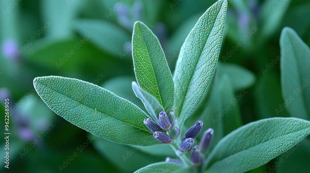 Close-up of green leafy plant with purple center flowers Close-up of green leafy plant with purple center flowers