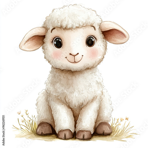 Beautiful Sheep Watercolor Clipart, Farm Animal Colored Design for Your Corporate and Business Graphic Resource or Creative Project, Ai Generative