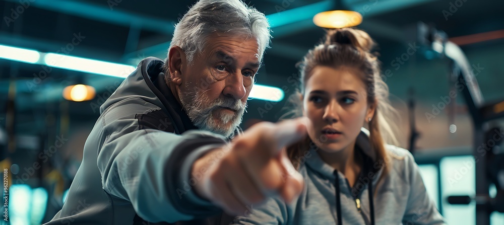A Gym Trainer is Instructing the Newcomer A Gym Trainer is Instructing the Newcomer