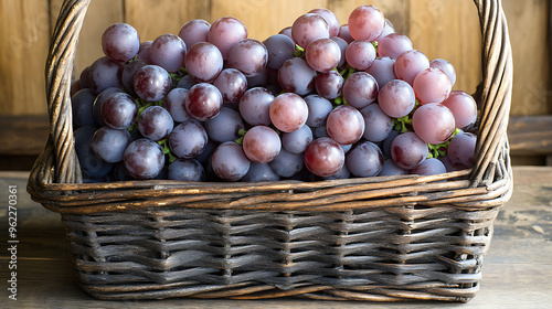 Vitis vinifera Red Globe Grape a basket filled with Red Globe grapes known for their large size and sweet flavor ideal for a rustic kitchen or market scene photo