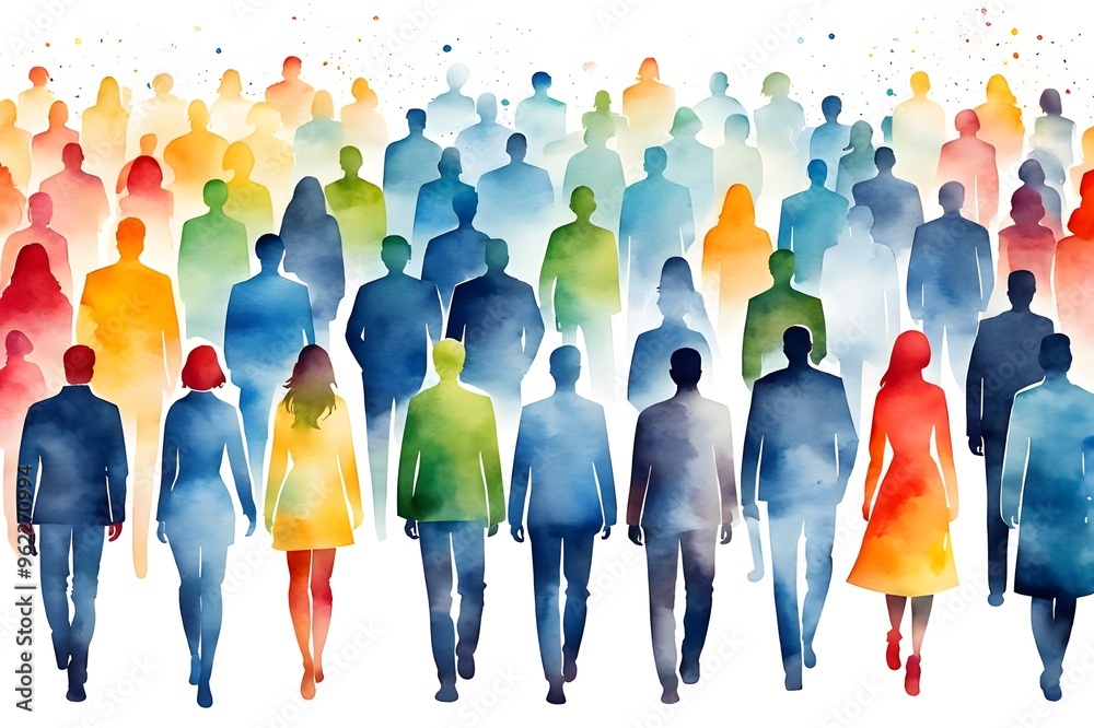 Obraz premium Abstract people. Human diversity concept. Watercolor illustration.
