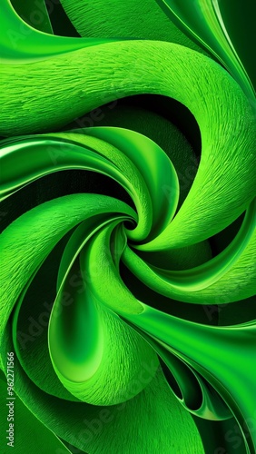 A green background with the yellow abstract psychedelic background texture Swirl wave element. 