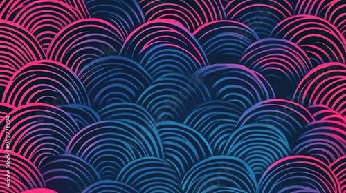 Abstract Pattern of Interlocking Arcs in Pink, Blue, and Black