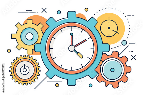 Clock and Gears Design,  Time Management, Efficiency, and Workflow Concept