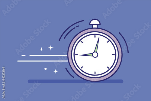 Line art illustration of a stopwatch with a blue background and a blurred motion effect. Concept of time management, speed, and urgency.