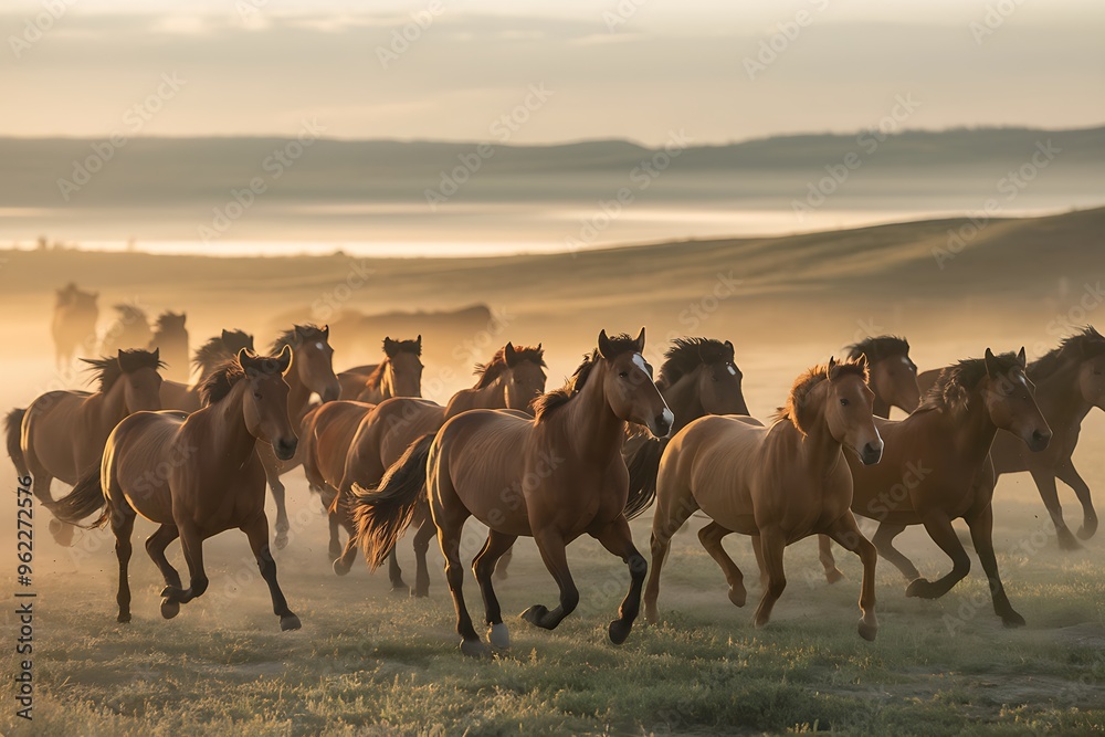 Fototapeta premium Wild Horses Galloping at Dawn
