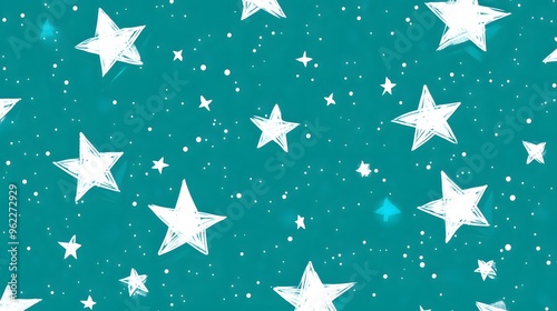 White Stars on Green Background, Abstract Image, Texture, Pattern, Wallpaper, Cover and Screen for Smartphone, PC, Laptop, 9:16 and 16:9 Format