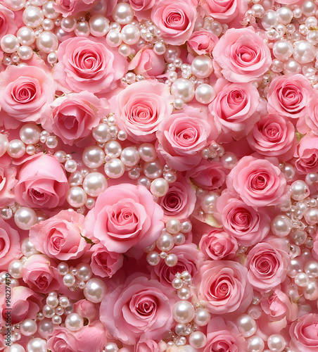 Pink roses and romantic pearls background