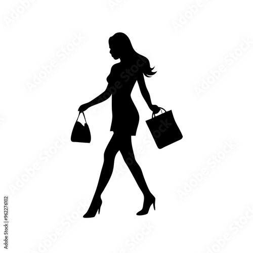 silhouette of a woman with shopping bags vector svg black friday svg
