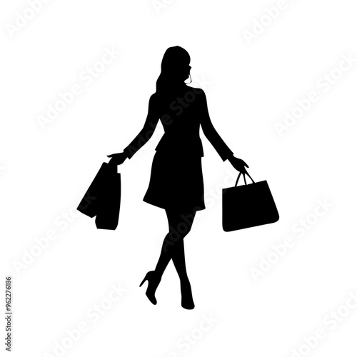 silhouette of a woman with shopping bags vector svg black friday svg