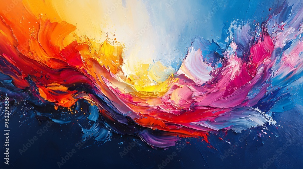 Obraz premium Abstract blend of colorful paint strokes a canvas creating a dynamic composition