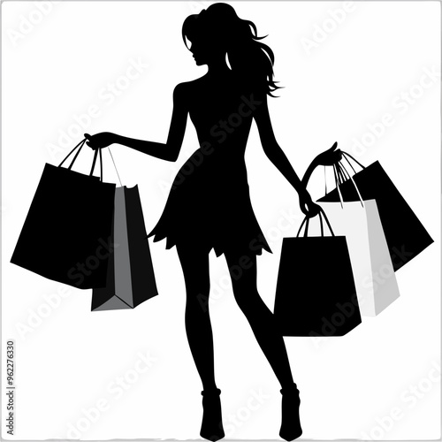 silhouette of a woman with shopping bags vector svg black friday svg