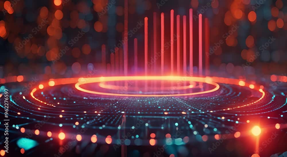 Abstract Futuristic Cityscape with Glowing Blue Lights